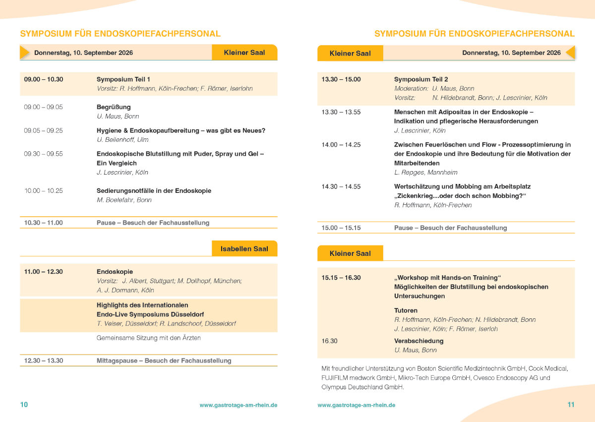 Symposium für Endoskopiefachpersonal auf der 8. GastroTage am Rhein, 10. September 2026, Köln Gürzenich | © COCS GmbH